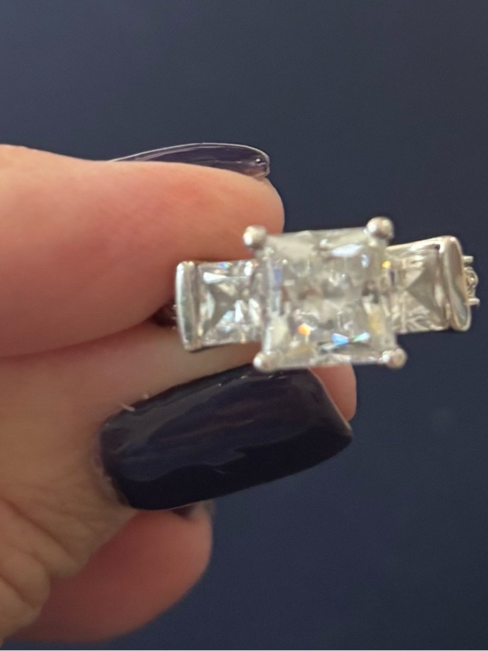 Estate 4.0cw Princess Cut CZ 3 stone Sterling Silver Victorian Style Ring size 7